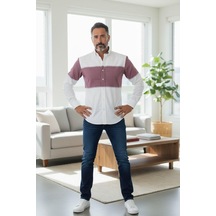 Klasik %100 Cotton Uzun Kollu Terletmeyen Kışlık Flanel Kumaş 2 Renkli Çizgili Gömlek Regular Kalıp -10522 Beyaz