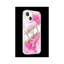 Onegif Apple Uyumlu iPhone 14 Lotus Simli Magsafe Kapak - Pembe
