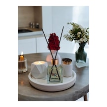 Dekoratif Mum Ve Vazo Seti - Vazo+oda Kokusu+tealight Mumluk Ve Mum+kibritlik+yuvarlak Tepsili Beyaz