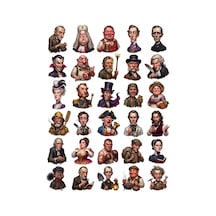 30 Adet Viktorya Portre Karikatür Sticker Seti - Laptop Ve Defter İçin Çok Renkli