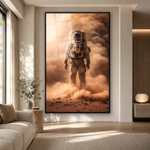 Toz Fırtınasında Astronot Siyah Çerçeveli Cam Tablo