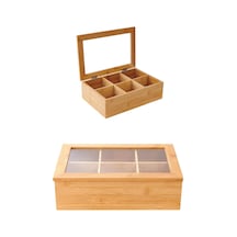 Bambu Organizer Kutu Takı Aksesuar Kutusu, Çay Kutusu 6 Bölmeli