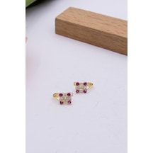 Latif Kuyumculuk 14 Ayar Altın Kırmızı Taşlı Çocuk Küpe