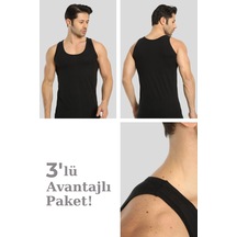 Erkek Siyah Pamuklu Omuzu Lok Dikişli Atlet 3'lü Paket Siyah