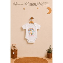 Pia Baby İsimli Kız Bebek Kısa Kollu Body %100 Pamuk Alttan Çıtçıtlı Organik Baskılı Bebek Zıbın 1115ba3x Ekru