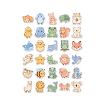 30 Adet Sevimli Hayvan Sticker Seti Uyuyan Sarman Kedi, Pastel Penguen, Çekirdek Yiyen Hamster - Laptop Defter Telefon Çok Renkli