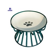 Willowhaven Yeşil Pençe Desenli Yükseltilmiş Seramik Kedi Kabı Metal Standlı