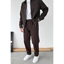 Kahverengi Beli Lastikli Dokulu Baggy Pantolon Kahverengi