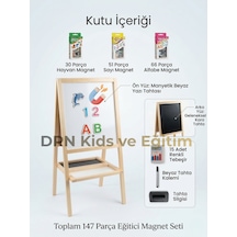 Drn Kidsve Eğitim,manyetik Çift Taraflı Yazı Tahtası 147 Parça Magnet,15 Renkli Tebeşir Silgi ,kalem Ahşap