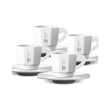 - 4'lü Espresso Fincan Seti - Sekizgen Tasarım - Beyaz Renk - Porselen