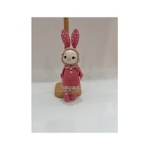 Amigurumi Örgü Tavşan Bebek Pembe Elbiseli Şapkalı Sevimli Tavşan Oyuncak 26cm Açık Pembe