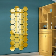 Yapışkanlı Akrilik Gold Ayna Seti 12 Adet Altın