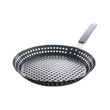 Kangvka Siyah Metal Izgara Tava, Kaymaz Kaplama, Katlanabilir Ahşap Sap, Barbekü İçin Et-balık-makarna, Lavaboya Uygun, 30.5cm Çap Çok Renkli