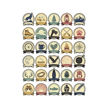 30 Adet Vintage Kamp Macera Sticker Seti - Termos Laptop Valiz İçin Retro Paket Çok Renkli