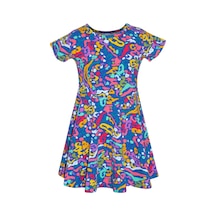 Lovetti Kız Çocuk Abstract Leopard Desen Kısa Kol Kloşe Etek Elbise 5910-154 Çok Renkli