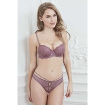 Man4774 1015 Anıl İç Giyim Kadın Balenli Destekli Dolgulu Askıları Çıkabilen Yaka Detaylı Çıkabilen Yaka Aksesuarlı Dantelli Sütyen Ve Slip Takım 4774 Çok Renkli