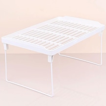 Metal Ayaklı Mutfak Banyo Rafı, Tezgah Üstü Organizer, Dolap İçi Düzenleyici, Plastik Raf, Beyaz 34.50 X 21,5 X 14 Cm Büyük
