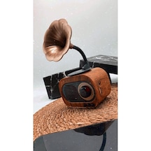 Bukrem Store Retro Ahşap Görünümlü Gramofon Bluetooth Hoparlör Vintage Tasarım, Kablosuz Müzik Keyfi, Şarjlı Mini Gramofon