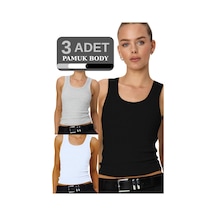 Kadın 3 Lü Pamuklu Kalın Askılı Body Set %95 Pamuk Siyah Beyaz Gri Çok Renkli