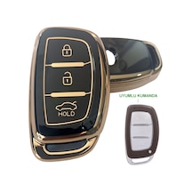 Hyundai Anahtarsız Çalıştırma Tucson Bayon Elantra Uyumlu Kumanda Anahtar Kılıfı Oto Anahtarlık Siyah Gold