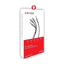 3in1 Type-c, Lightning İle Uyumlu To 3.5mm Örgülü Aux Kablosu 1m Mt2811 Tak Çalıştır
