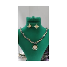 Çelik Tasarım Kolye Küpe Set Sarı Sarı