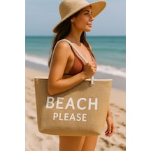 Prendi Home Beyaz Beach Please Yazılı Büyük Boy Piknik Ve Plaj Çantası Halat Saplı 55x36x15 Cm Çok Renkli