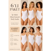 Loule Kadın 6'lı %95 Pamuklu İnce Askılı Alttan Kancalı Body Beyaz