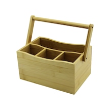 Taşıma Kulplu - 3+1 Bölmeli Tezgah Üstü Bambu - Ahşap Kaşıklık Çok Renkli