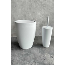 Prima Nova Pure 2'li Banyo Seti Çöp Kovası Tuvalet Fırçası Beyaz