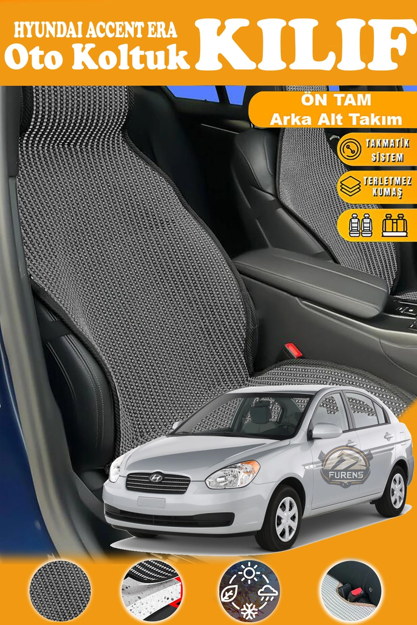 Hyundai Accent Era Uyumlu Siyah Prestij Serisi Dokuma Kumaş Oto Koltuk Kılıfı Ön Tam Arka Alt