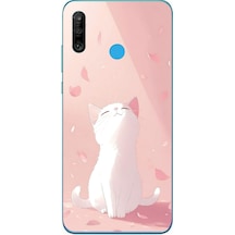 Huawei P30 Lite Uyumlu Minnoş Kedi Baskılı Silikon Kılıf Renkli