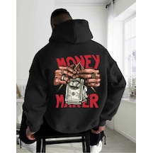 Hunors Sportswear & Company Money Baskılı Unisex Model Pamuklu Kapüşonlu Sweatshirt SIYAH