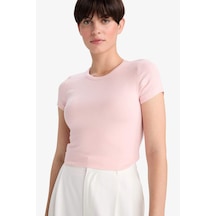 Defacto Slim Fit Dar Kesim Bisiklet Yaka Kısa Kollu Tişört G2761ax25aupn638 Pembe