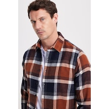 Tudors Erkek Slim Fit Dar Kesim Kareli Kışlık Oduncu Gömlek-42353 Kahverengi