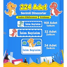 Sevimli Dinozor Temalı Okul Kreş Kişiye Özel İsim Etiket Seti - Model 141 Çok Renkli