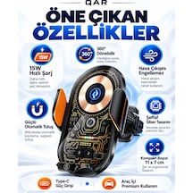 C13 Kablosuz Şarjlı Araç Telefon Tutucu Otomatik Açılıp Kapanan Kollu 360 Dönebilen Şeffaf Tasarım Metal Gövdeli Araç İçi Telefon Tutacağı