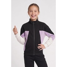 Hummel Renk Bloklu Pamuklu Dik Yaka Fermuarlı Sweat Kız Çocuk Sweat 922566-2001 Siyah
