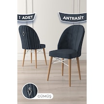 Canisa Ritim Serisi 1 Adet Antrasit Sandalye 1.sınıf Babyface Ithal Kumaş Doğal Ahşap Ayak Gümüş Halkalı Sandalye Antrasit Ayaklar Doğal Ahşap