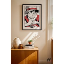 One Piece Luffy Çizgi Poster, Siyah Çerçeveli Duvar Tablosu - Anime Severlere Özel Hediye