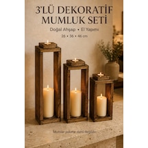 3'lü Dekoratif Ahşap Mumluk Seti, Tealight Mumluk Lüks Mum Salon Balkon Mumluğu Ahşap Ahşap