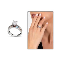 Multicolor Zirkon Taşlı Tek Sıra Tasarım 925 Ayar Gümüş Kadın Tek (475776641)