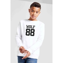 Tshirthane Wolf 88 Logo Baskılı Unisex Çocuk Beyaz Sweatshirt