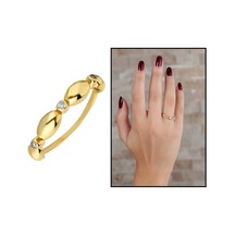 Zirkon Taşlı Sıralı Arpa Tasarım Gold Renk 925 Ayar Gümüş Bayan Y (499798333)