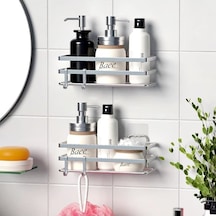 Banyo Düzenleyici Yapışkanlı Metal Banyo Rafı İkili Duş Rafı Organizer Şampuanlık Krom-gnrl281 Krom