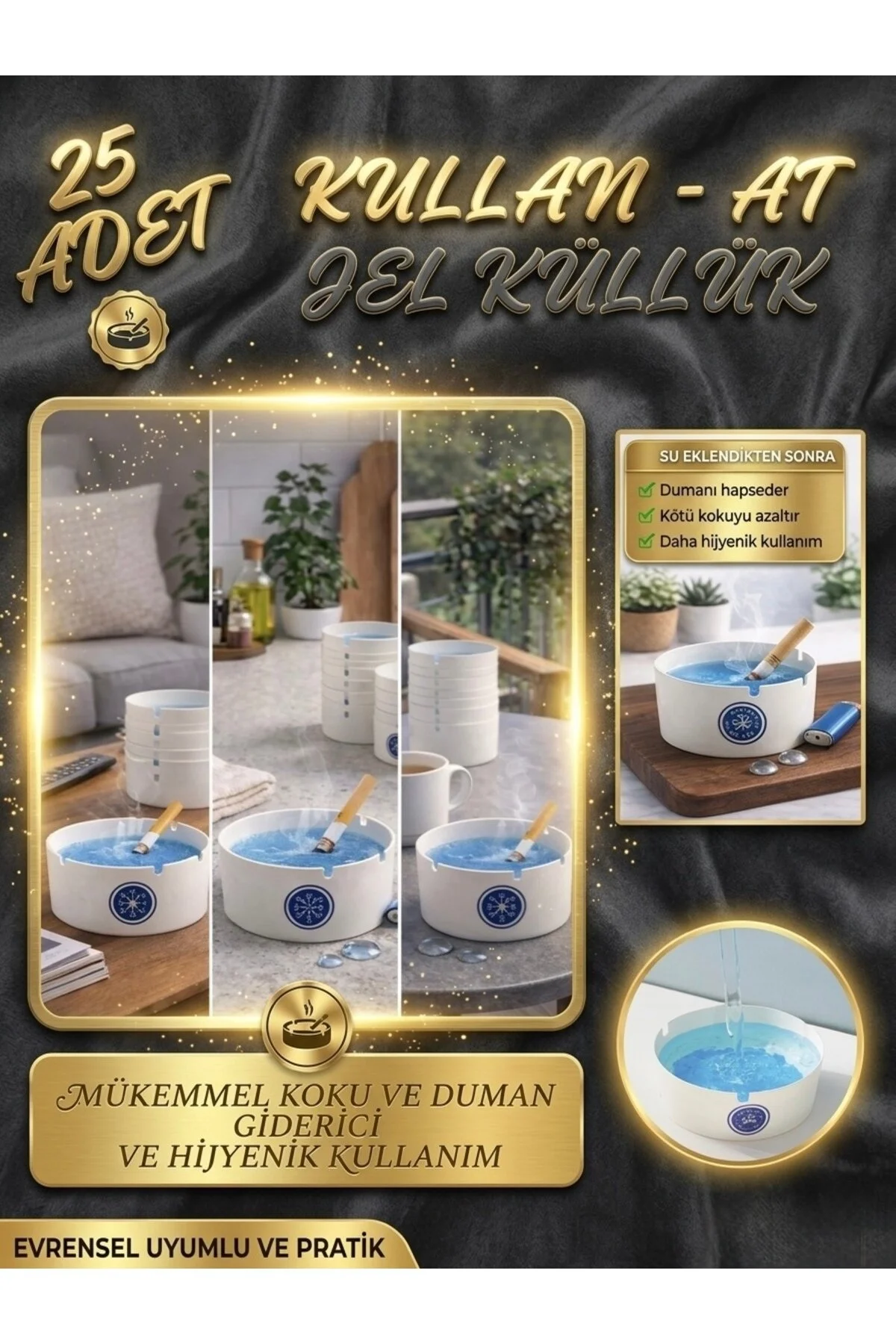 25 Adet Su İle Aktifleşen Jel Küllük Tek Kullanımlık Kül Ve Koku Emici