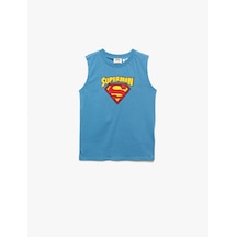 Koton Pamuklu Bisiklet Yaka Superman Baskılı Lisanslı Atlet Mavi 5skb30053tk