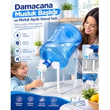 Mucit Home Damacana Musluk Başlığı Ve Metal Ayak Stand Seti Beyaz