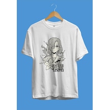 Oversize Anime Manga Karakter Siyah Beyaz Tasarım Baskılı Unisex Tişört Beyaz