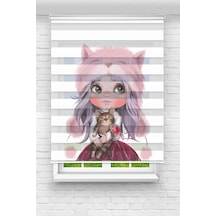Perdecizade Enxboy Kedi Kız Dijital Baskılı Zebra Perde-cocuk Odası-stor Perde Renkli